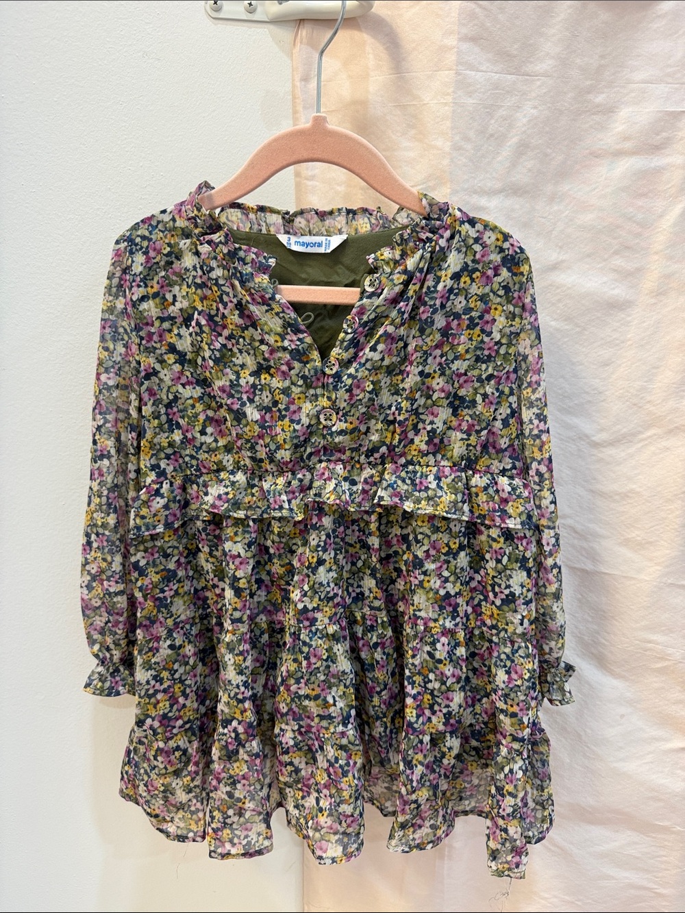 Mayoral Floral Ruffle Tunic in Purple, Green, Yellow and Pink